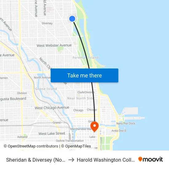 Sheridan & Diversey (North) to Harold Washington College map