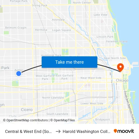 Central & West End (South) to Harold Washington College map