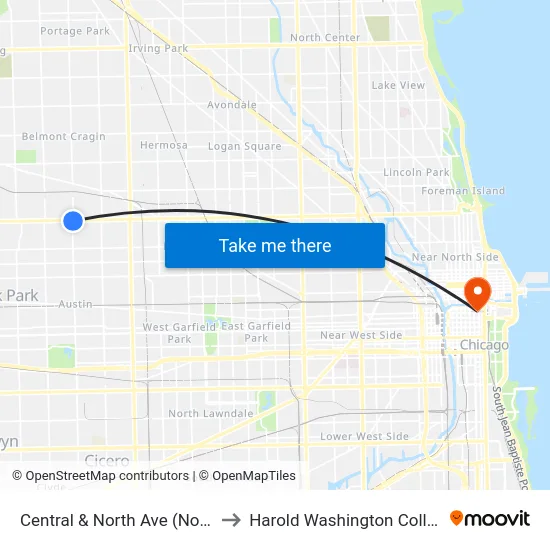 Central & North Ave (North) to Harold Washington College map