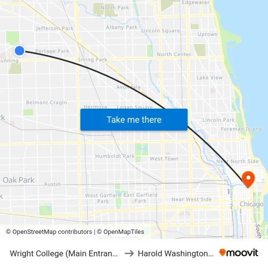 Wright College (Main Entrance) (North) to Harold Washington College map