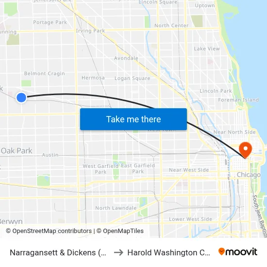 Narragansett & Dickens (North) to Harold Washington College map