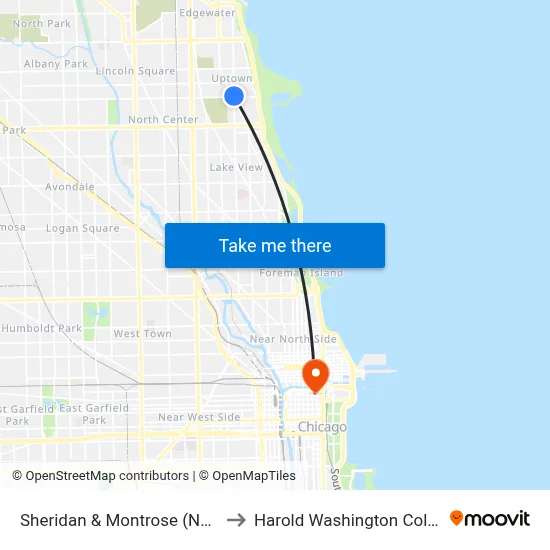 Sheridan & Montrose (North) to Harold Washington College map