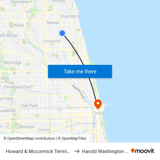 Howard & Mccormick Terminal (North) to Harold Washington College map