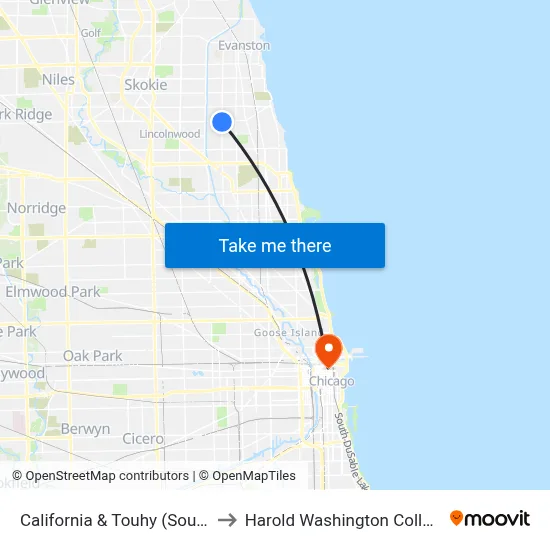 California & Touhy (South) to Harold Washington College map