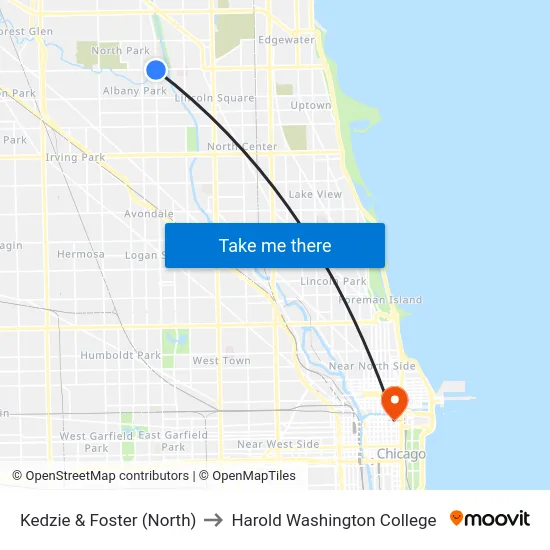 Kedzie & Foster (North) to Harold Washington College map