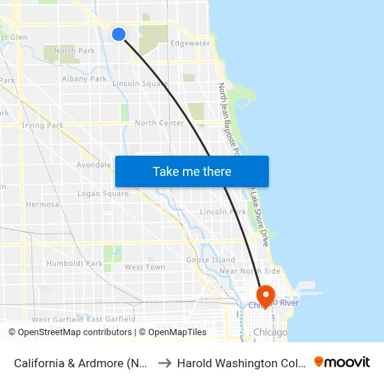 California & Ardmore (North) to Harold Washington College map