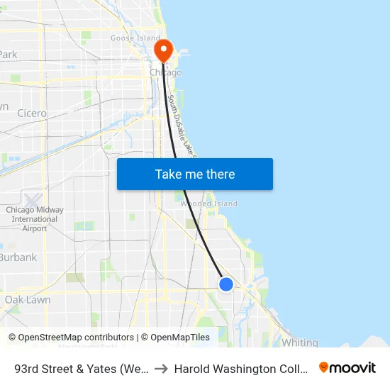 93rd Street & Yates (West) to Harold Washington College map
