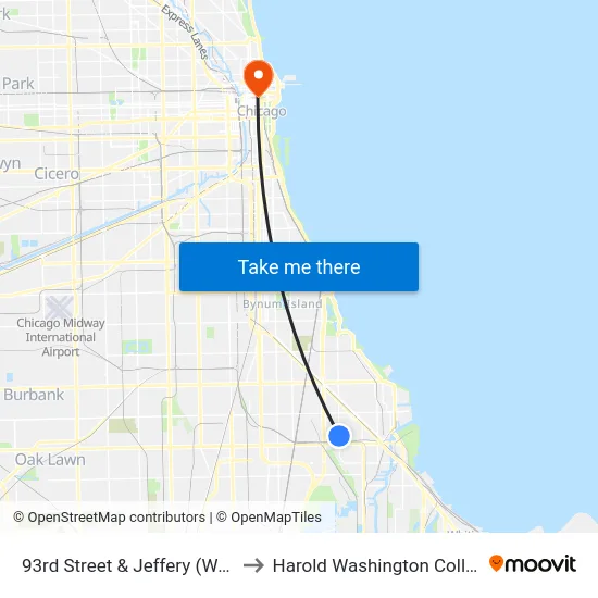 93rd Street & Jeffery (West) to Harold Washington College map