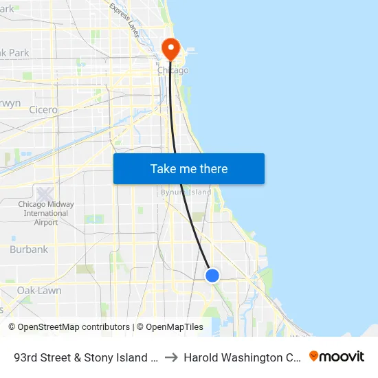 93rd Street & Stony Island (West) to Harold Washington College map