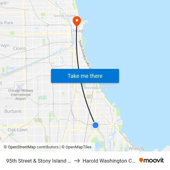 95th Street & Stony Island (West) to Harold Washington College map