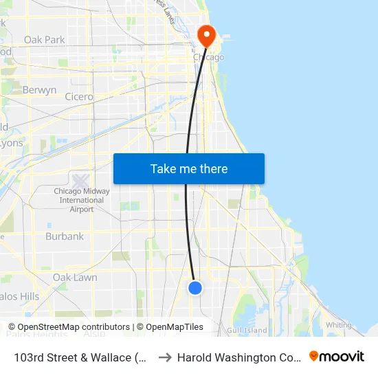 103rd Street & Wallace (West) to Harold Washington College map