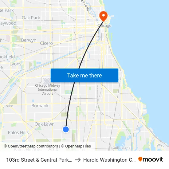 103rd Street & Central Park (West) to Harold Washington College map