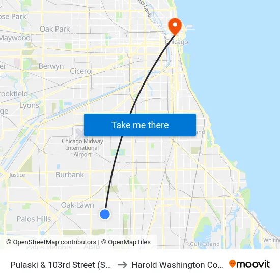 Pulaski & 103rd Street (South) to Harold Washington College map
