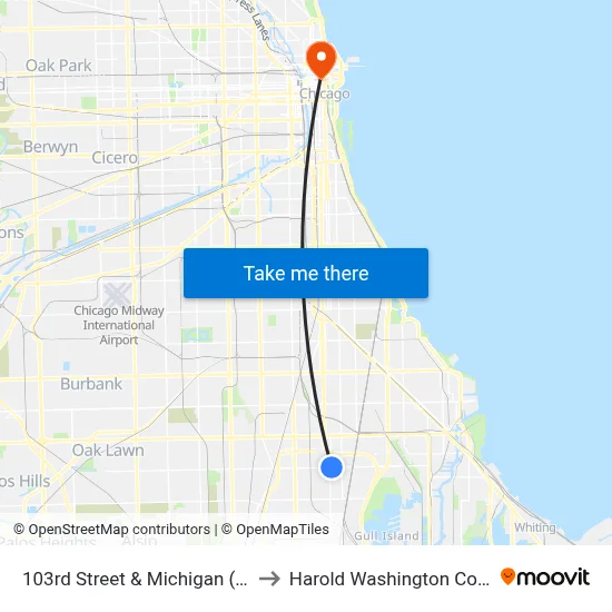103rd Street & Michigan (East) to Harold Washington College map