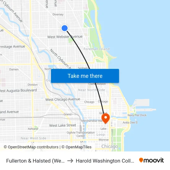 Fullerton & Halsted (West) to Harold Washington College map