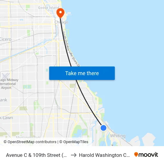 Avenue C & 109th Street (South) to Harold Washington College map