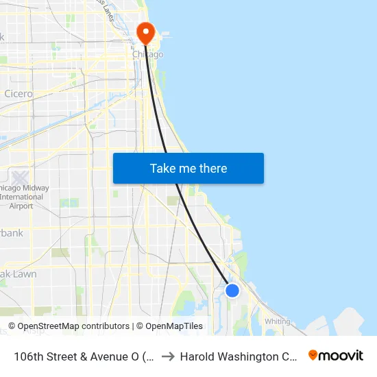 106th Street & Avenue O (West) to Harold Washington College map