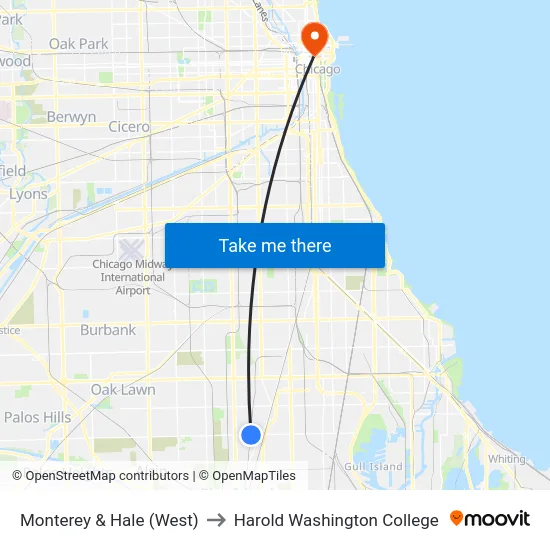 Monterey & Hale (West) to Harold Washington College map