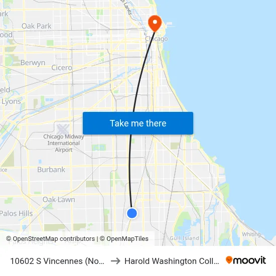 10602 S Vincennes (North) to Harold Washington College map