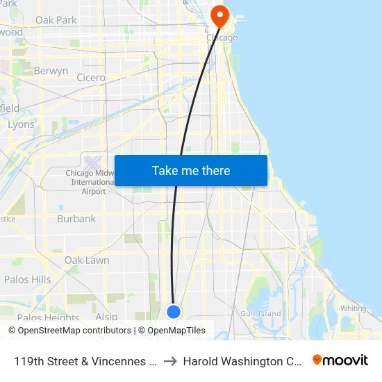 119th Street & Vincennes (East) to Harold Washington College map