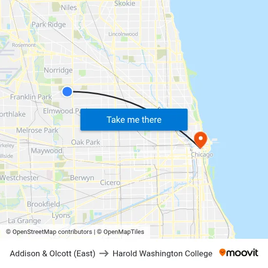 Addison & Olcott (East) to Harold Washington College map