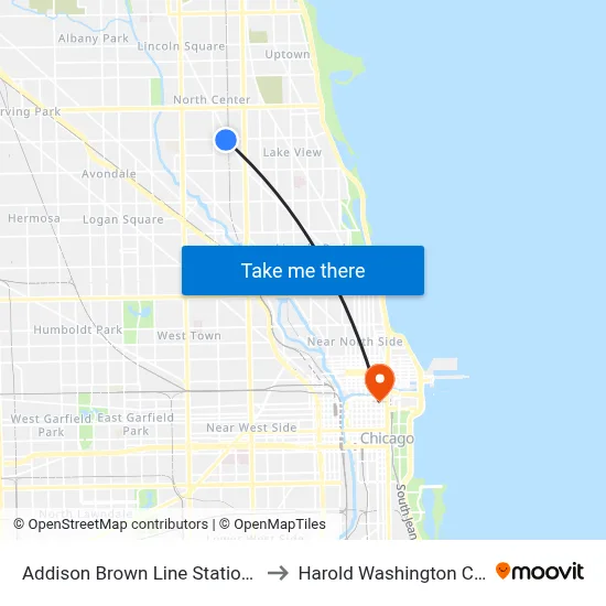 Addison Brown Line Station (East) to Harold Washington College map