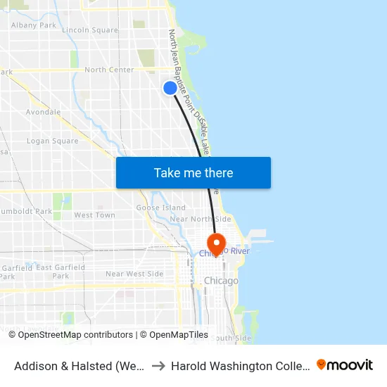 Addison & Halsted (West) to Harold Washington College map