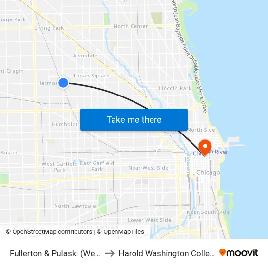 Fullerton & Pulaski (West) to Harold Washington College map