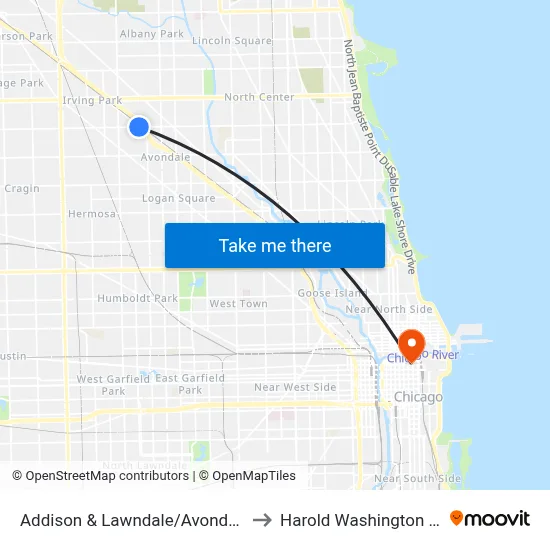 Addison & Lawndale/Avondale (West) to Harold Washington College map