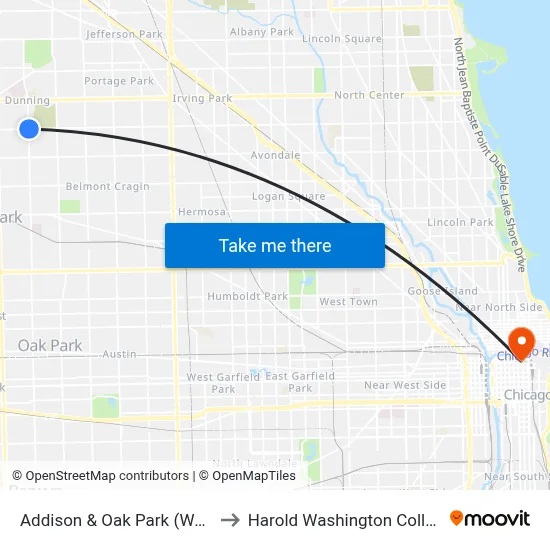 Addison & Oak Park (West) to Harold Washington College map