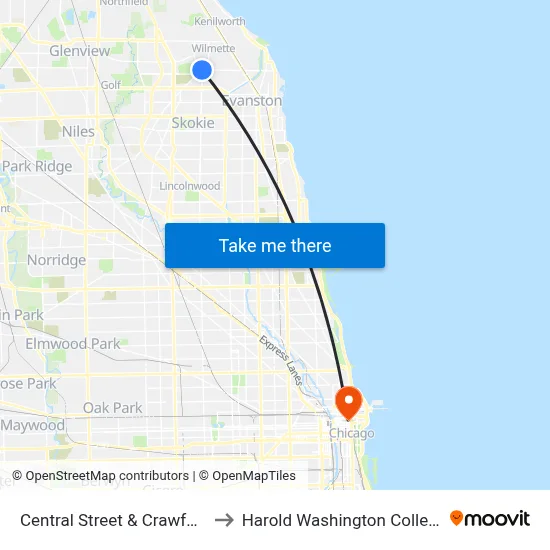 Central Street & Crawford to Harold Washington College map