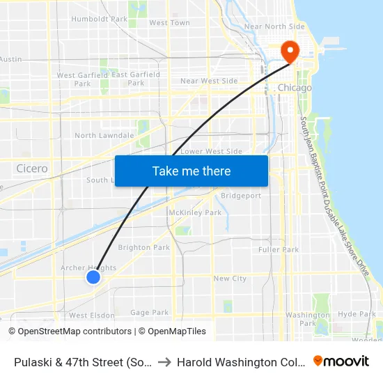 Pulaski & 47th Street (South) to Harold Washington College map