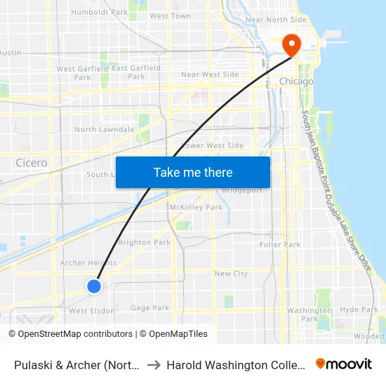 Pulaski & Archer (North) to Harold Washington College map