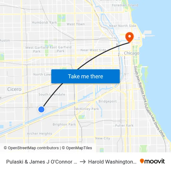 Pulaski & James J O'Connor Rd (North) to Harold Washington College map