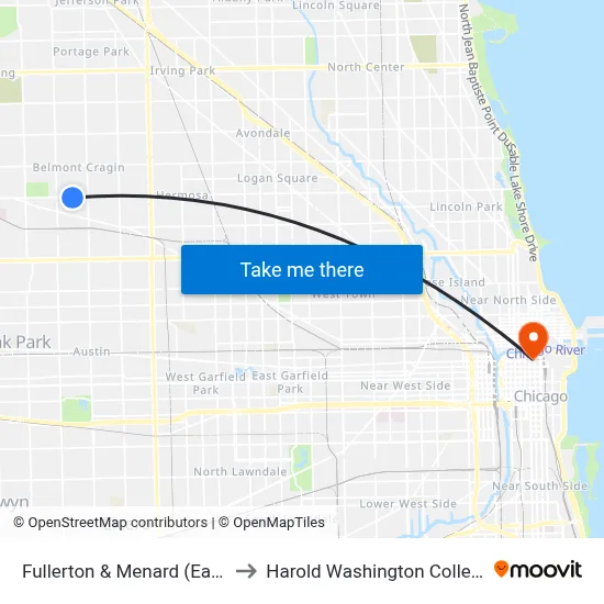 Fullerton & Menard (East) to Harold Washington College map