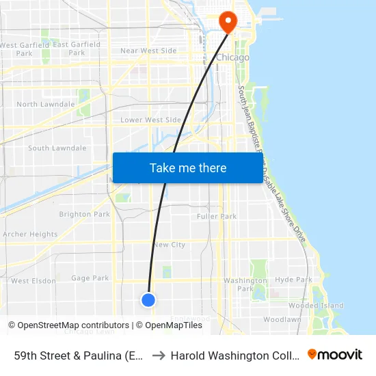 59th Street & Paulina (East) to Harold Washington College map