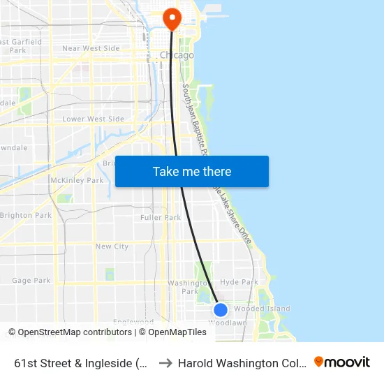 61st Street & Ingleside (East) to Harold Washington College map