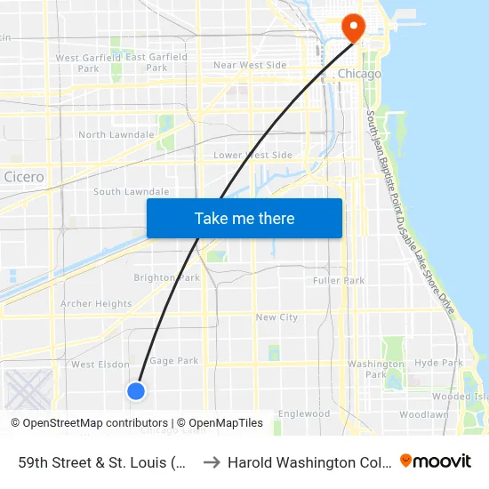 59th Street & St. Louis (West) to Harold Washington College map