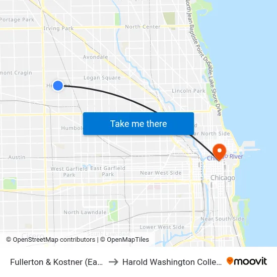 Fullerton & Kostner (East) to Harold Washington College map