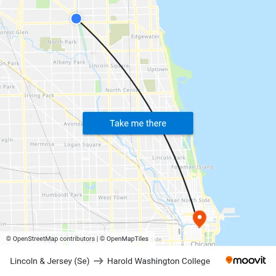 Lincoln & Jersey (Se) to Harold Washington College map