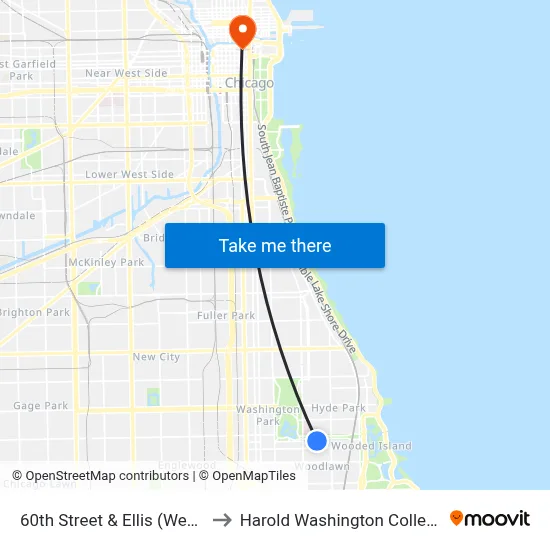 60th Street & Ellis (West) to Harold Washington College map