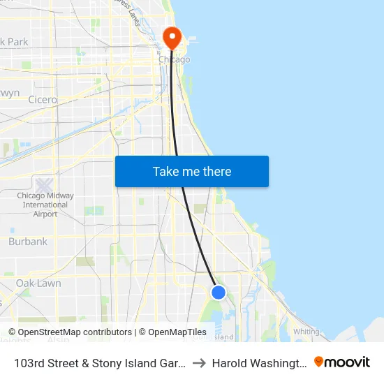 103rd Street & Stony Island Garage Terminal (Se) to Harold Washington College map