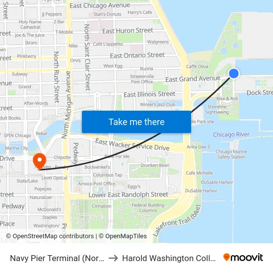 Navy Pier Terminal (North) to Harold Washington College map