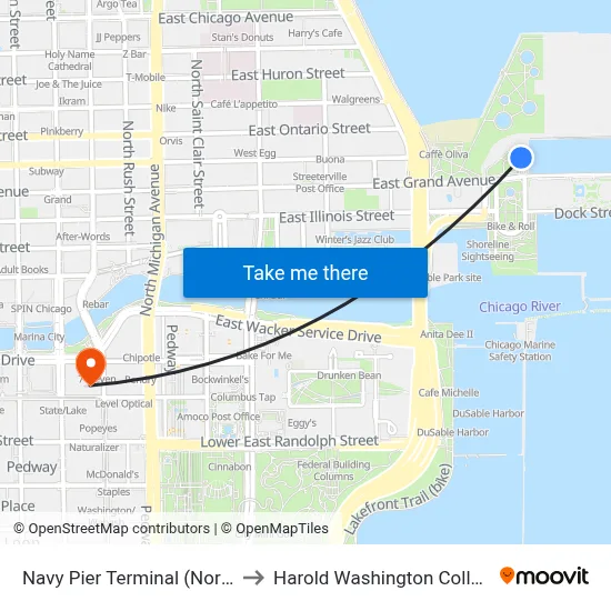 Navy Pier Terminal (North) to Harold Washington College map