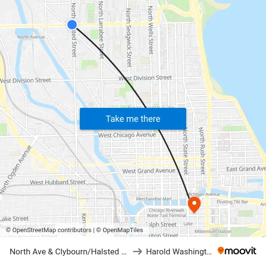 North Ave & Clybourn/Halsted (Red Line) (West) to Harold Washington College map