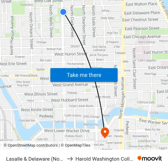 Lasalle & Delaware (North) to Harold Washington College map