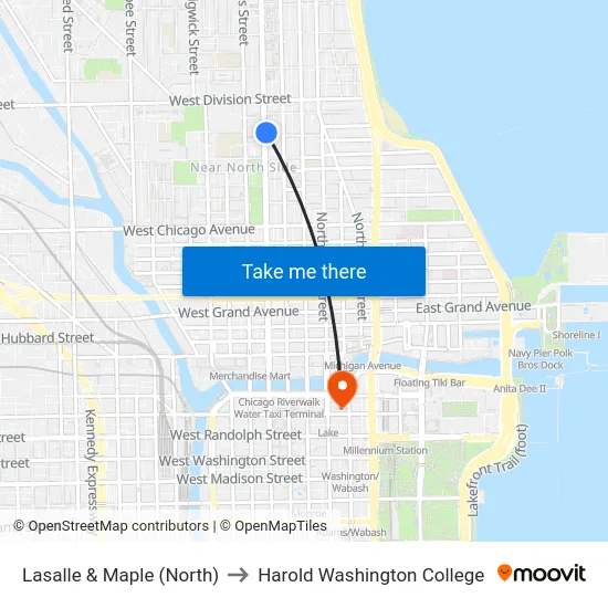 Lasalle & Maple (North) to Harold Washington College map