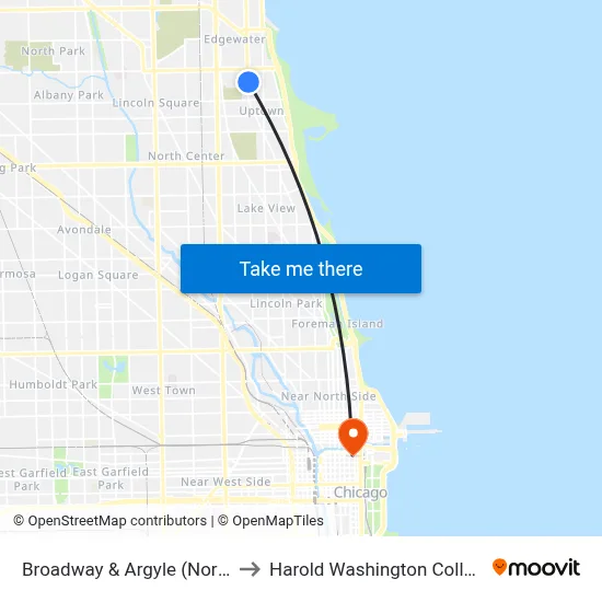 Broadway & Argyle (North) to Harold Washington College map