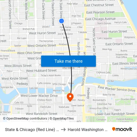 State & Chicago (Red Line) (South) to Harold Washington College map