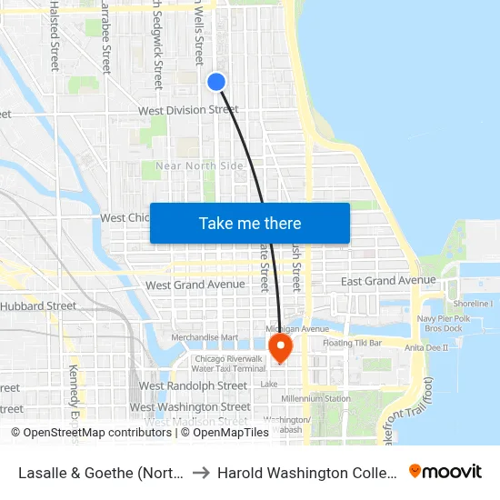 Lasalle & Goethe (North) to Harold Washington College map
